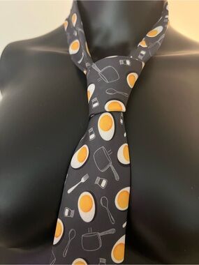 Novelty Breakfast Egg Print Tie Fun Statement Piece !